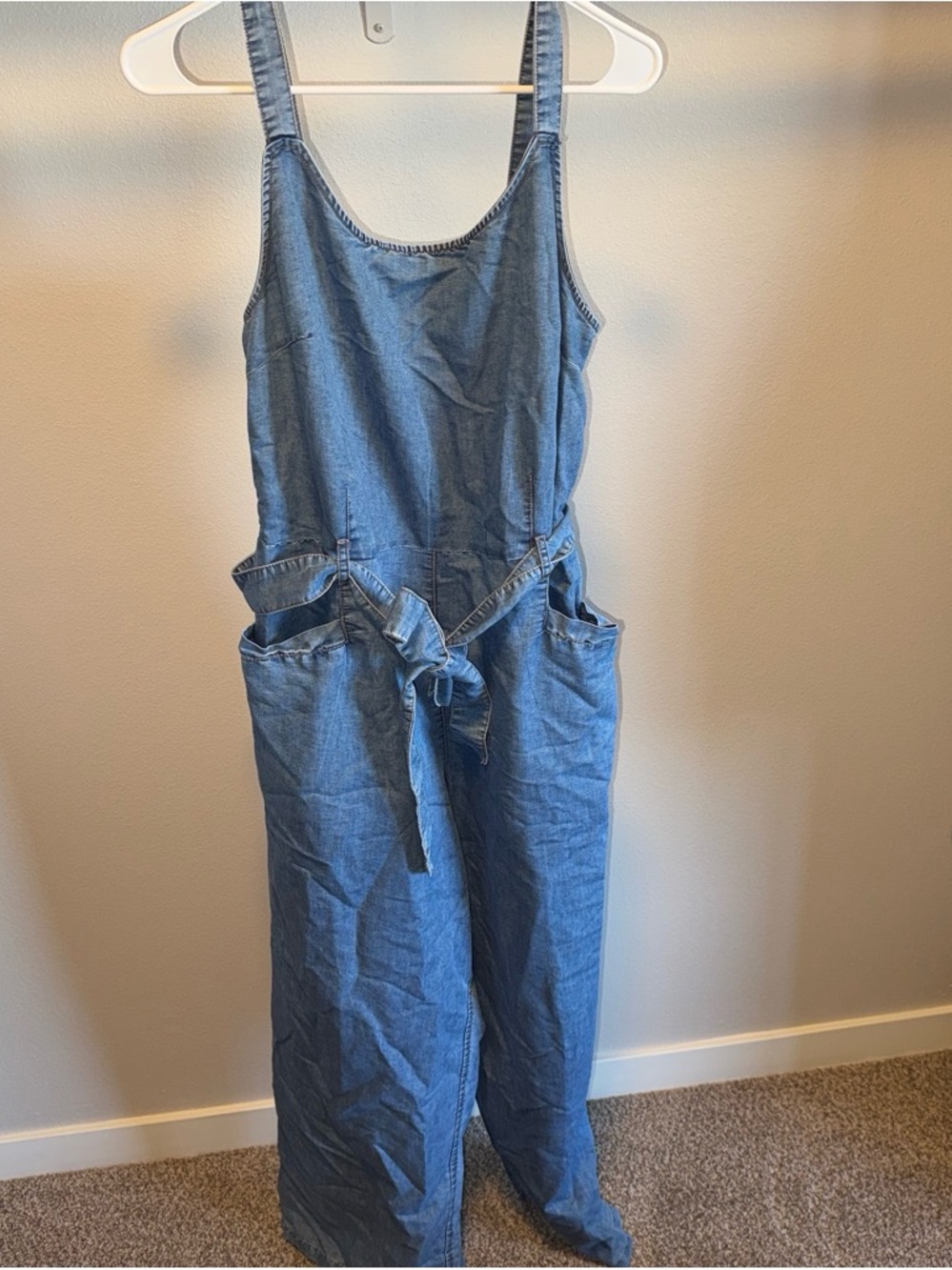 Indigo Denim Tie-Waist Wide-Leg Jumpsuit - Blue